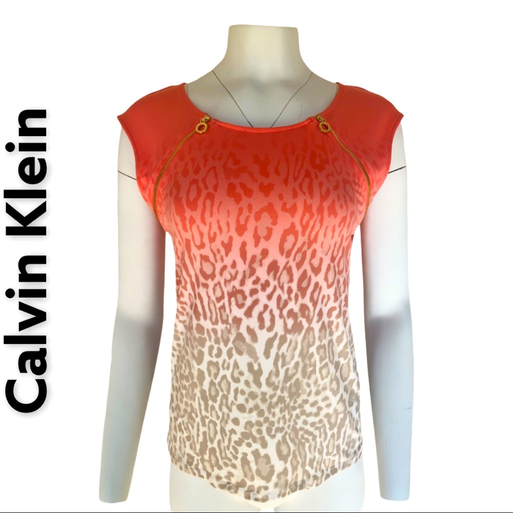 Calvin Klein Ombre Leopard Print Cap Sleeve Top